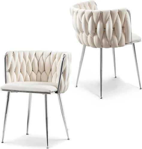 Miniatura 38 de Juego de 2 sillas de comedor de terciopelo, sillas laterales tapizadas tejidas con patas de metal negro, sillas decorativas modernas, sillas