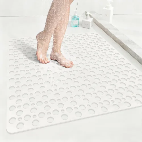 Miniatura 18 de Tapete de ducha antideslizante con ventosas, 27 x 27 pulgadas, tapete de ducha antideslizante de TPE de drenaje rápido para ducha interior, tapete