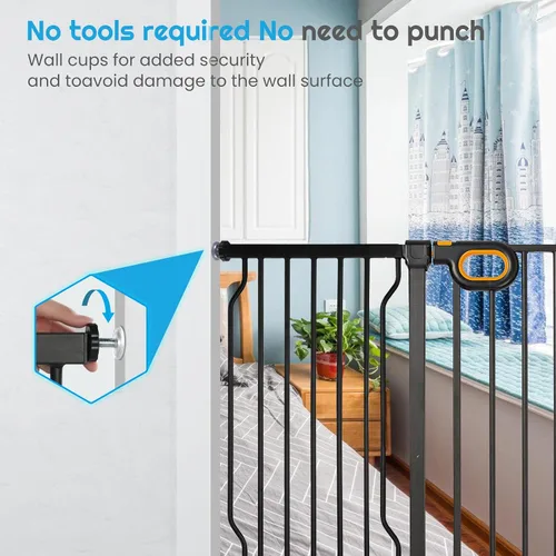 Miniatura 4 de owlie Puerta de escalera para bebé, de 57 a 66 pulgadas, puerta de seguridad extra ancha para bebé y mascotas, puertas ajustables para perros, Negro