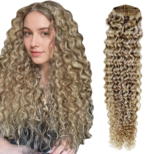 Miniatura 23 de Hetto - Extensiones de cabello humano onduladas con clip, color #2 castaño oscuro, extensiones de cabello humano natural para cabeza completa