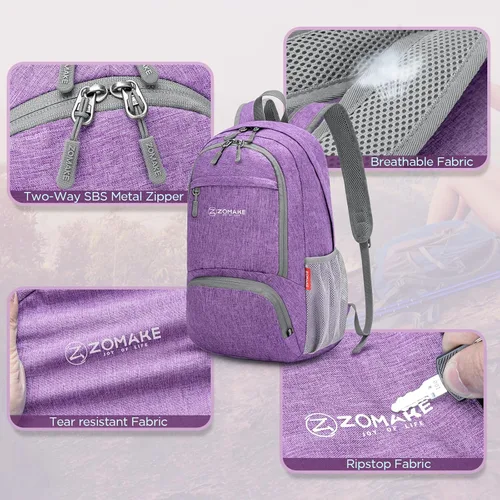 Miniatura 4 de ZOMAKE Mochila ultraligera plegable de 20L, mochilas plegables pequeñas resistentes al agua para senderismo, mochila de día colapsable para mujeres