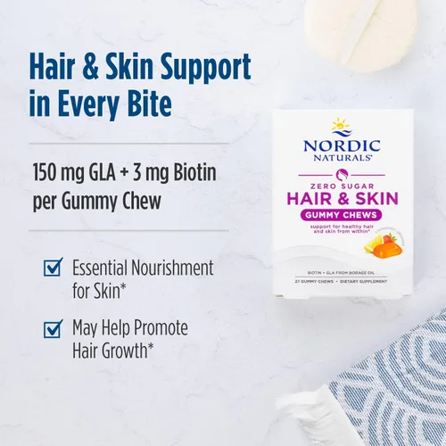 Miniatura 3 de Nordic Naturals Gomitas masticables para el cabello y la piel sin azúcar, limonada de fresa, 27 gomitas masticables - Biotina + GLA de aceite
