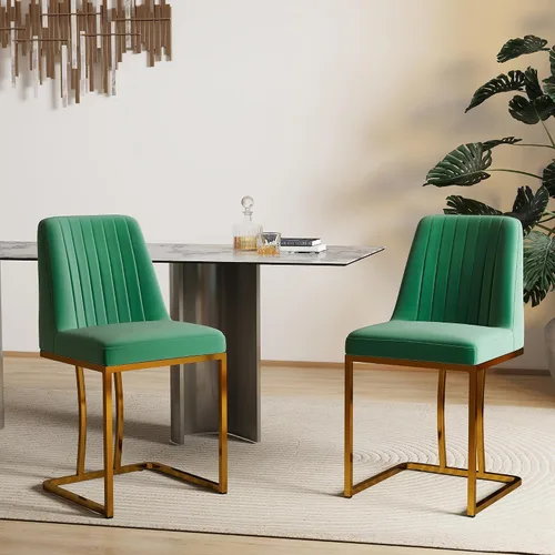 LSSBOUGHT Juego de 2 sillas de comedor tapizadas de terciopelo, sillas acolchadas modernas de mediados de siglo con marco de metal dorado para Verde