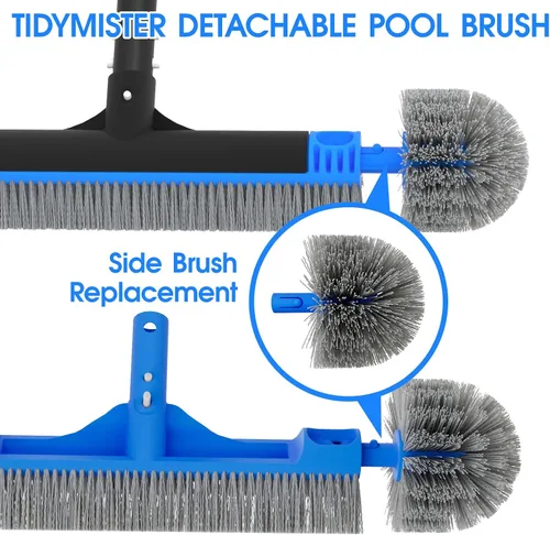 Miniatura 7 de TidyMister Cabezal de cepillo de piscina pequeño para limpiar escalones de esquinas estrechas, cerdas onduladas rígidas y redondas para piscinas