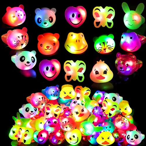 SOFLIY 18 piezas de anillos LED que se iluminan - anillos de dedo de juguete de textura rugosa colorida y parpadeante, anillos de gelatina suave que