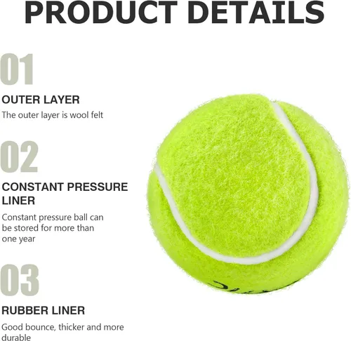 Miniatura 3 de SPORTIC Pelotas de tenis, pelota de tenis presurizada de fieltro de servicio con bolsa de malla para 12 o 36 piezas, pelotas de tenis