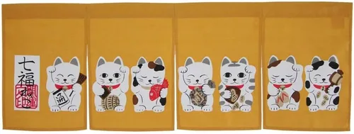 Narumi Hecho en Japón Shichifuku Manekineko Brown Color Noren Cortina Tapiz