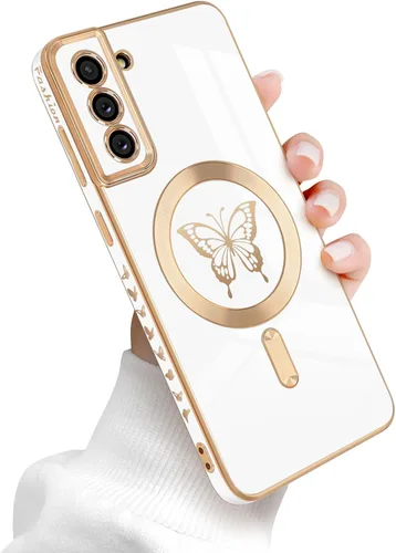 Miniatura 14 de Newseego Funda magnética para Samsung Galaxy S21 Plus 5G, bonita funda de lujo con borde chapado de mariposa para mujeres, niñas y hombres, TPU