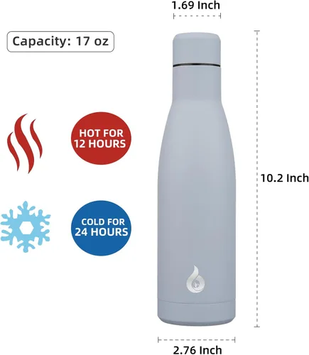 Miniatura 2 de BJPKPK Botella de Agua Aislada 17oz Botellas de Agua de Acero Inoxidable Apta para Lavavajillas Metal Térmica Mantiene Frío y Caliente, Gris Niebla
