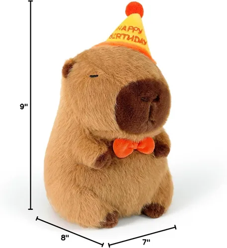 Miniatura 8 de Ditucu Lindo Peluche de Capibara con Sombrero de Cumpleaños Feliz y Lazo, Animal de Peluche Suave, Juguetes de Peluche para Niños, Decoración