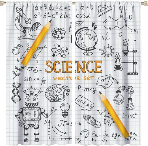 Miniatura 79 de Cortinas opacas para ventanas de ciencia para niños, lupa de libro de laboratorio de ciencia, lupa, frascos moleculares, cortinas impresas