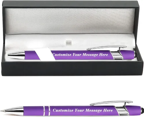 Miniatura 49 de 12 bolígrafos personalizados a granel con grabado sin nombre, bolígrafos personalizados con lápiz capacitivo, logotipo de mensaje de texto grabado