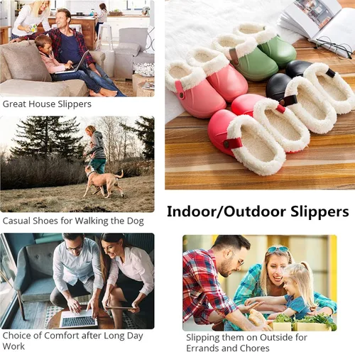Miniatura 7 de ChayChax - Pantuflas impermeables para mujeres y hombres, con forro de piel, zapatos de jardín de invierno, pantuflas cálidas para interiores