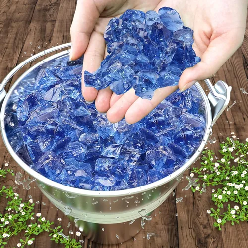 Miniatura 5 de GRISUN Vidrio de fuego azul océano Pacífico para hoguera, 10 libras 1/2 pulgada rocas de vidrio templado para chimenea natural o propano, seguro