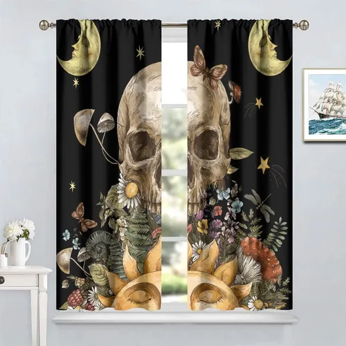 Miniatura 96 de Cortinas góticas de bosque de cuervos, para Halloween, espeluznante, negro, cuervo negro, alas oscuras, suspenso, bolsillo para barra, cortinas
