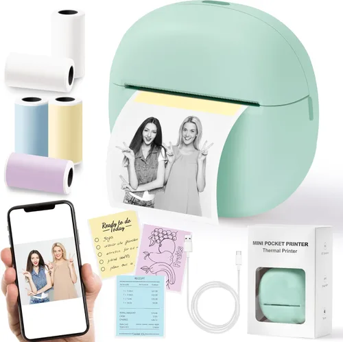 Mini Impresora Térmica de Etiquetas Adhesivas – Impresora de Fotos Portátil Máquina Creadora de Etiquetas con 5 Rollos de Etiquetas Adhesivas,