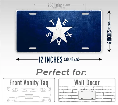 Miniatura 2 de Placa de matrícula de la bandera de Texas De Zavala de metal envejecido, etiqueta de automóvil antigua The Lone Star State TX 6 x 12 pulgadas