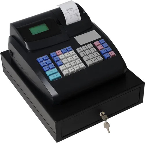 Caja registradora electrónica con 6 pantallas LED digitales para pequeñas empresas, minoristas, supermercados, cajas registradoras con cajón y Negro