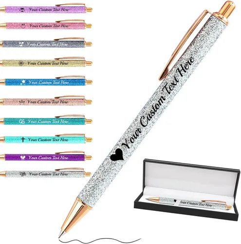 Miniatura 41 de Bolígrafos personalizados con purpurina con nombre a granel, 10 unidades, bolígrafos personalizados con punta de lápiz digital para mujeres y niñas