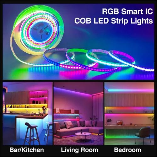 Miniatura 3 de HAMRVL Tira de luz LED RGB COB, WS2811, 12 V, programable, flexible, de alta densidad, uniforme de persecución de color, luces LED 576LED/m, 16.4