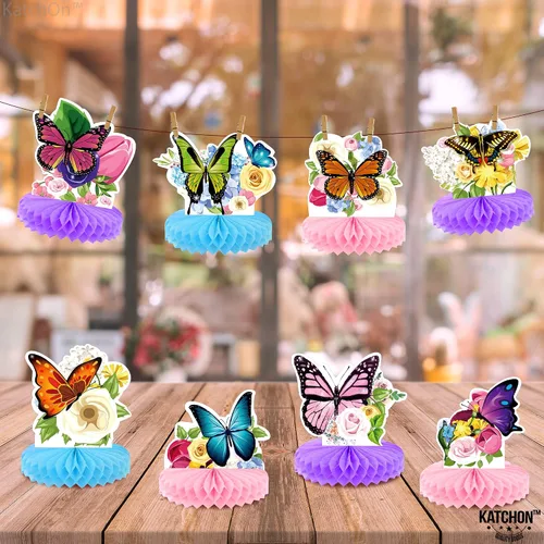 Miniatura 3 de KatchOn, Centros de mesa grandes de mariposa de panal para mesas, paquete de 8, decoraciones de fiesta de mariposas, decoraciones de mariposa