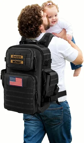 Miniatura 10 de SHARKMOUTH Bolsa de pañales militar para bebé, mochila grande para bebé con cambiador para niño y niña, bolsa de pañales para papá del ejército