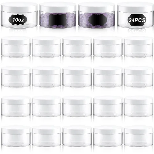 Miniatura 37 de Dandat 24 piezas 8 oz tarro de plástico con tapa y etiqueta recargable, contenedor redondo transparente vacío con muestras cosméticas PET blancas