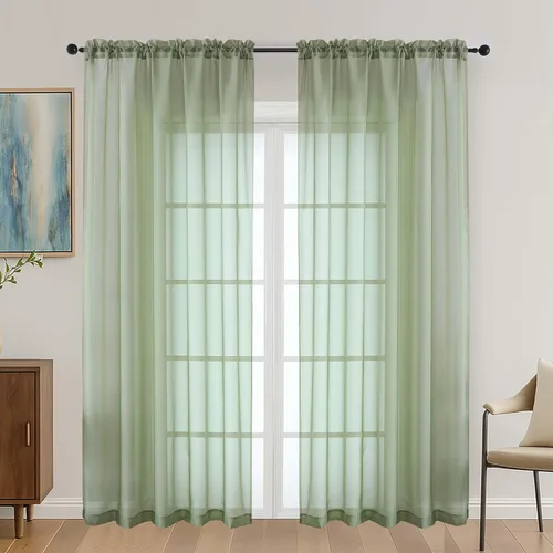 Miniatura 131 de OVZME - Cortinas traslúcidas blancas de 45 pulgadas de largo, 2 paneles, cortinas de gasa con bolsillo para barra para ventanas pequeñas, cada una