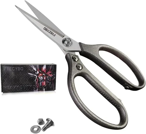 Miniatura 7 de Tijeras de alta resistencia de 9 pulgadas, multiusos, tijeras de cuero, cuchillas de acero inoxidable reforzadas con asas de metal para el hogar
