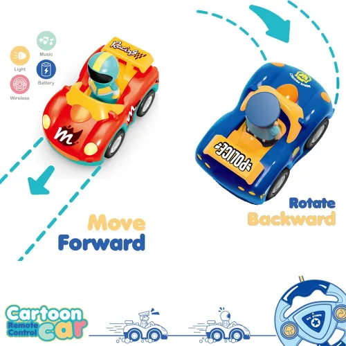 Miniatura 5 de Haktoys Carros de policía y carreras de dibujos animados a control remoto: juguetes RC para niños pequeños niños y niñas - Juego de 2 vehículos