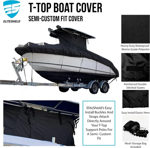 Miniatura 2 de EliteShield Cubierta Resistente para Barco con T-Top, Se Adapta a Barco de Consola Central de 18 pies a 20 pies de Largo con T-Top Hard-Top