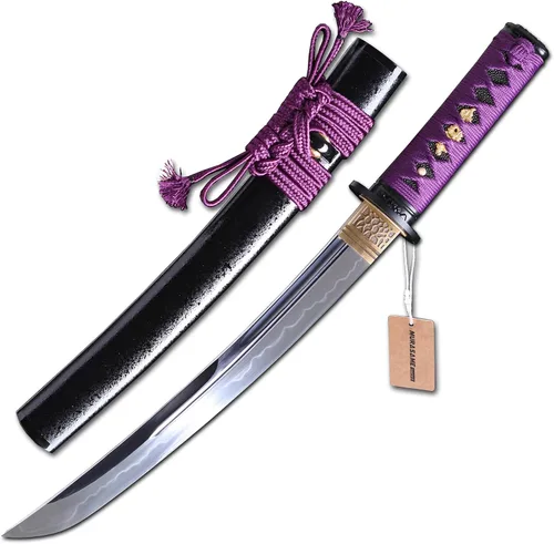 Miniatura 15 de MURASAME Espada Tanto Katana Corta de Arcilla Templada Acero T10 Hamon Real Muy Afilar Espiga Completa Hecha a Mano