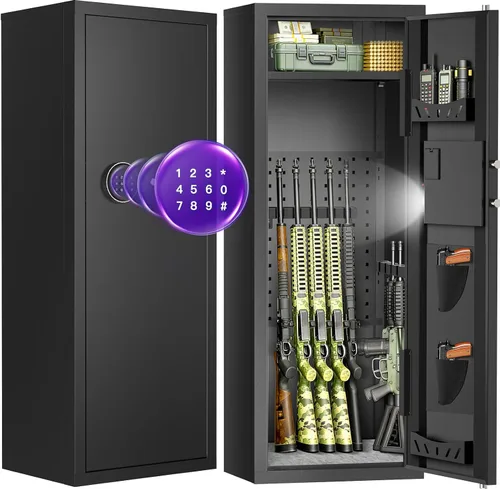 Miniatura 10 de Caja fuerte de 8-10 armas para seguridad del hogar, caja fuerte para rifles y pistolas - Teclado digital de acceso rápido Caja fuerte de fácil
