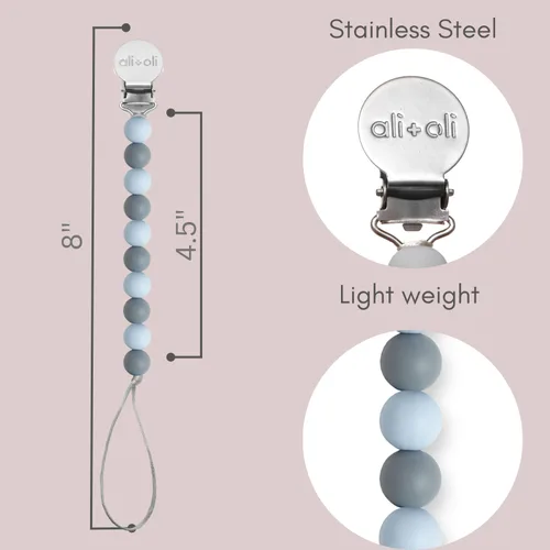 Miniatura 3 de Ali+Oli Clip de silicona para chupete para bebé (hierro fino) 100% de grado alimenticio sin BPA para recién nacido, clip para bebé niño o niña