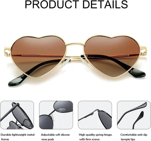Miniatura 4 de JOVAKIT Gafas de sol polarizadas con forma de corazón para mujer, estilo encantador, marco de metal, lentes de protección UV400