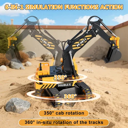 Miniatura 2 de DOUBLE E Juguete de excavadora a control remoto, excavadoras a control remoto, caja de arena, juguetes de construcción hidráulicos, vehículo