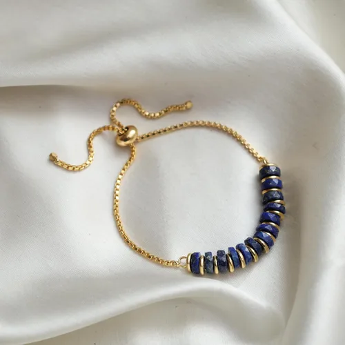 Miniatura 52 de Natural Heishi Beads With Spacers Slider Bracelet Gemstone Healing Jewelry With 14k Yellow Gold Plated 8- Inch Adjustable Length