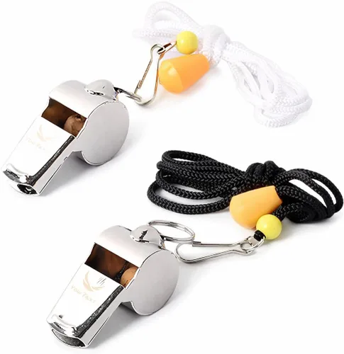 RunTasty - pack de 2 silbatos de metal con cordón ajustable y extraíble. Ideal para profesores, entrenadores de fútbol/baloncesto, deportes,