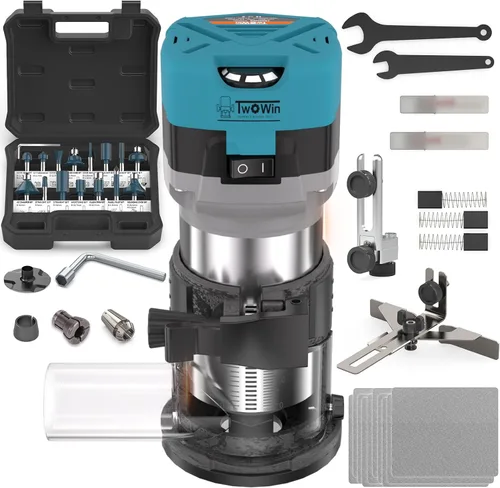 Herramienta de enrutador TwoWin, Herramienta de enrutador de madera manual de 6.5 Amp 1.25 HP, Herramienta de enrutador de palma compacta para