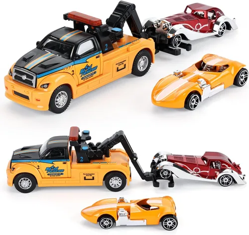 Miniatura 3 de haomsj Juguetes de coche para niños, 9 piezas, camión de remolque de juguete y vehículo de transporte urbano, camión de transporte con autos