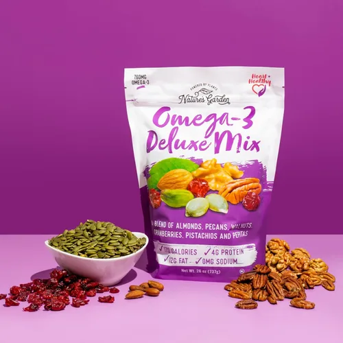 Miniatura 6 de Nature's Garden Omega 3 Deluxe Mix - Mezcla saludable de frutos secos, Power Up, saludable para el corazón, sin gluten, sin colesterol, sin sodio