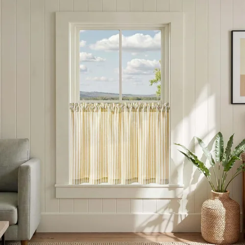 Miniatura 89 de jinchan - Cortinas de lino a rayas para cocina de 20 pulgadas de largo, cortinas de varios niveles, estilo granja moderna de café, tratamientos