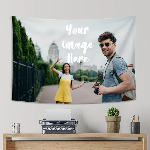 Tapiz personalizado, 50 x 30 pulgadas, tapiz de pared personalizado para colgar en la pared con foto y texto, telón de fondo personalizado, foto,