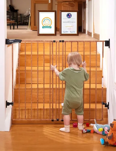 Miniatura 15 de Babelio Puerta de bebé para escaleras, cocina y puertas, sin barra inferior, operación con una sola mano, cierre automático, montaje de hardware