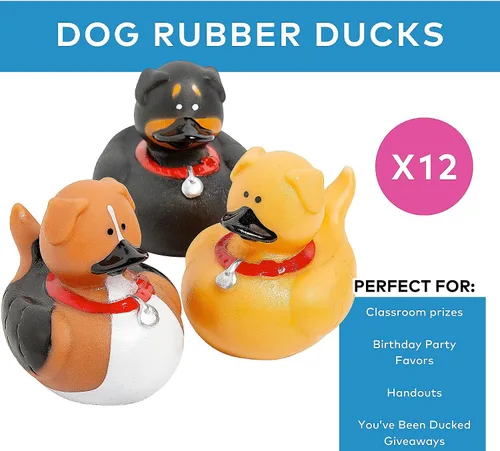 Miniatura 2 de Fun Express Paquete de 12 mini patos de goma para perros, lindos patos de goma para fiestas de cumpleaños de niños, juguetes de caja del tesoro