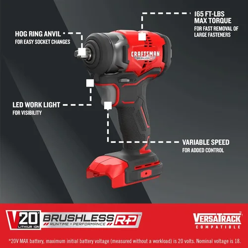 Miniatura 2 de CRAFTSMAN V20 RP - Llave de impacto inalámbrica, transmisión de 3/8 pulgadas, solo herramienta (CMCF911B)