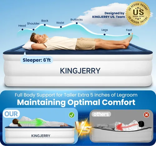 Miniatura 7 de KINGJERRY Colchón de aire Twin XL con bomba incorporada, 18" de altura para mayor comodidad, longitud mejorada de 80", doble capa a prueba de fugas