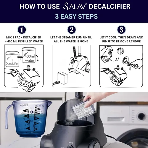 Miniatura 4 de SALAV® Juego de accesorios: prensa para pantalones, cepillo de tela, mini tabla de planchar, paquetes descalcificadores de 3 piezas, compatible