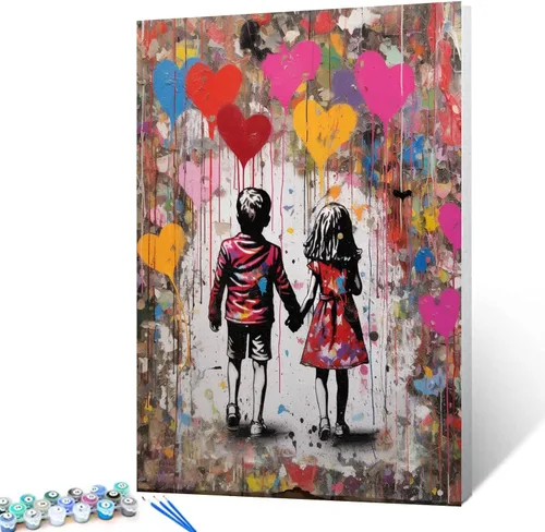 Miniatura 27 de Tucocoo Kits de pintura de globos coloridos por números con pinceles y pigmento acrílico sobre lienzo para adultos, cuadro de calle Banksy Little