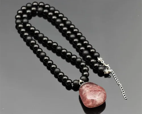 Miniatura 116 de Colgante de turmalina cruda natural, Collar de cuentas de ónix negro genuino, Collar de piedra negra, Collar de piedras preciosas, Cuentas de 0.315